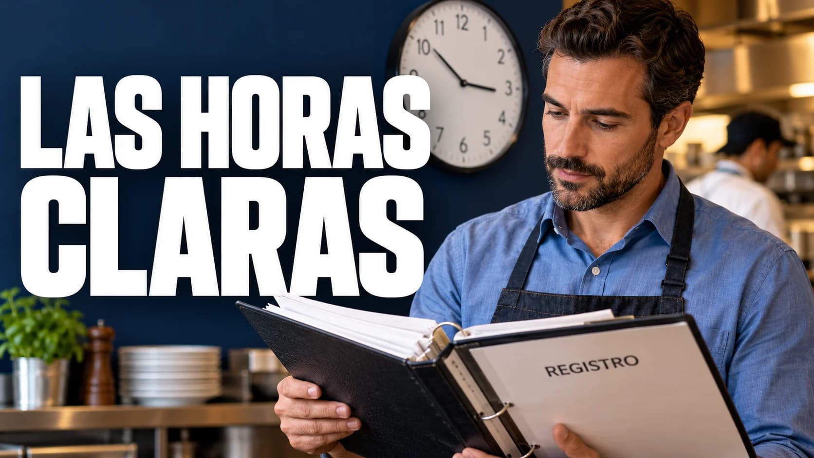 Responsable revisando el registro de horas del equipo con el texto «Las horas claras»