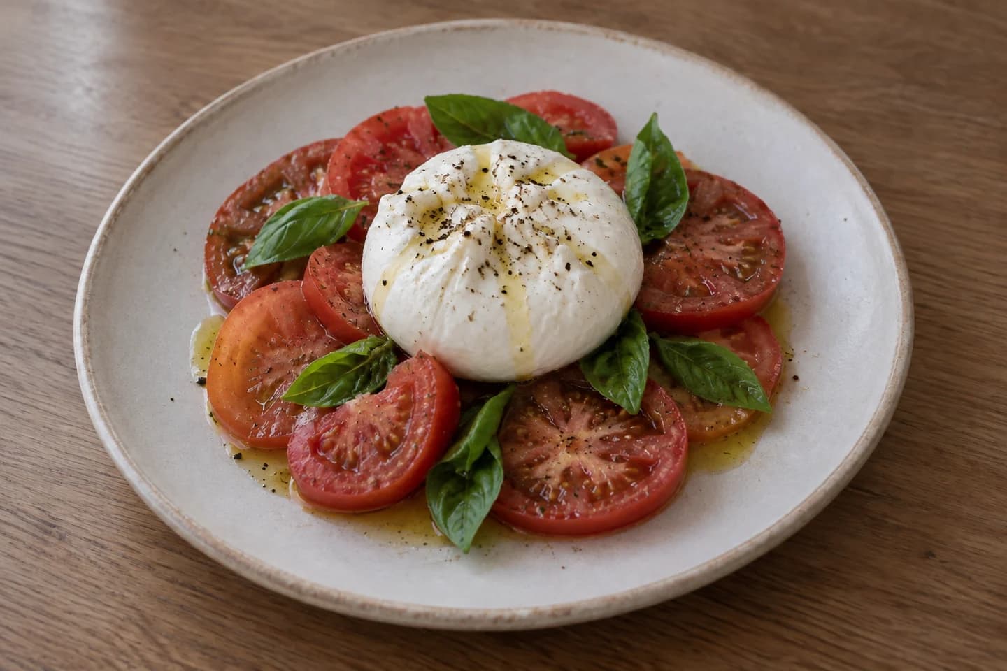 Exemple generat de burrata amb tomàquets amb il·luminació interior plana