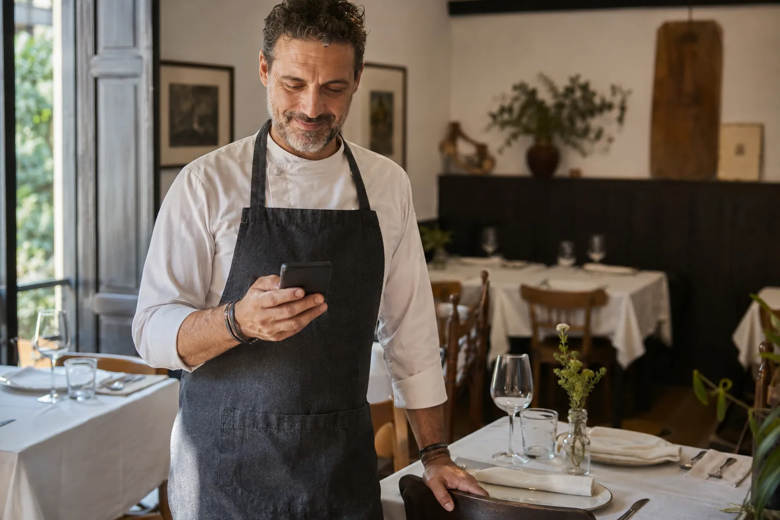 Mesas reservadas en la sala de un restaurante antes del servicio