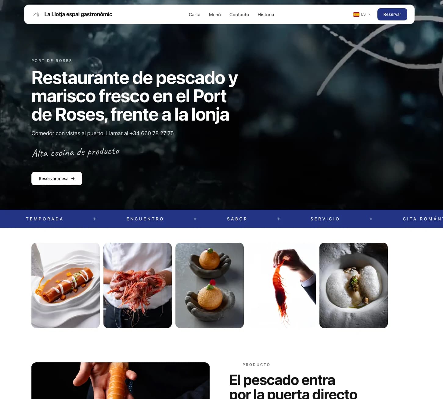 Web de La Llotja: restaurant de peix i marisc al Port de Roses, amb carta, menú i reserva de taula