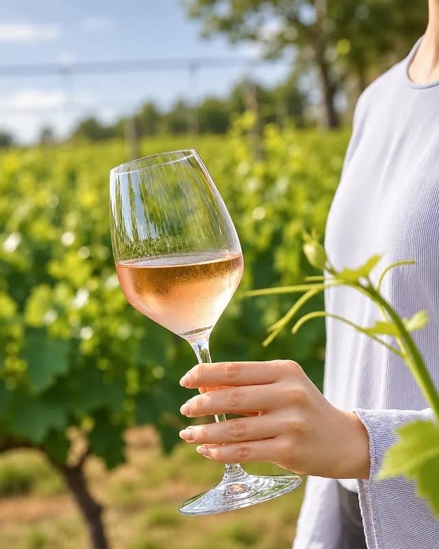 Copa de vino rosado en Celler 1923, ubicado en la Bodega Perelada, Girona. Disfruta de la cocina catalana y vinos locales en un entorno único.