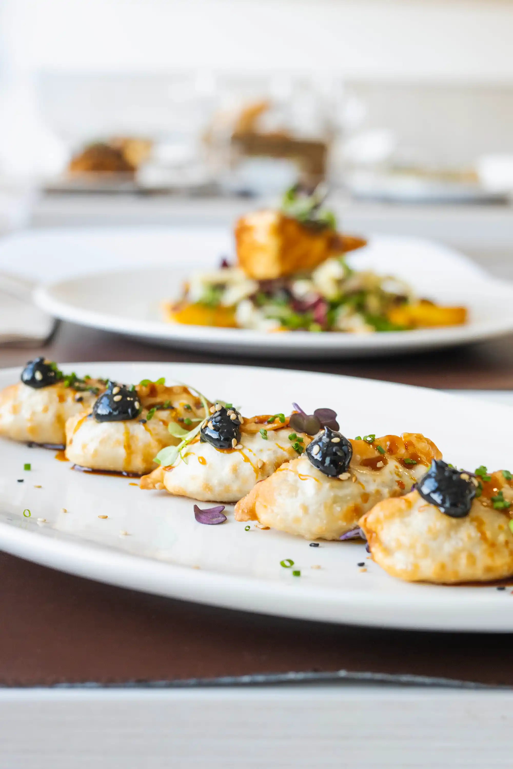 amb salsa de soja i all i oli negre gyozas de gamba amb all i oli negre i salsa de soja al 9 suprem restaurant figueres