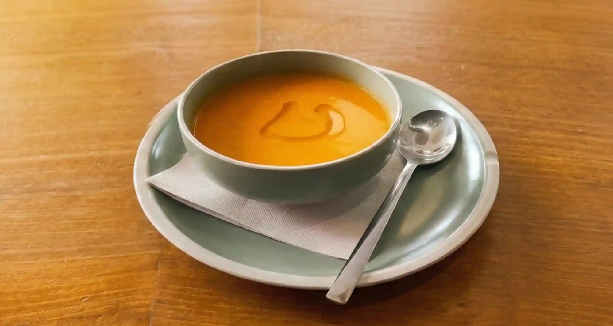 Crema de calabaza del menú del día en El Café del Casino, Figueres, ideal para un almuerzo casero en el corazón histórico.