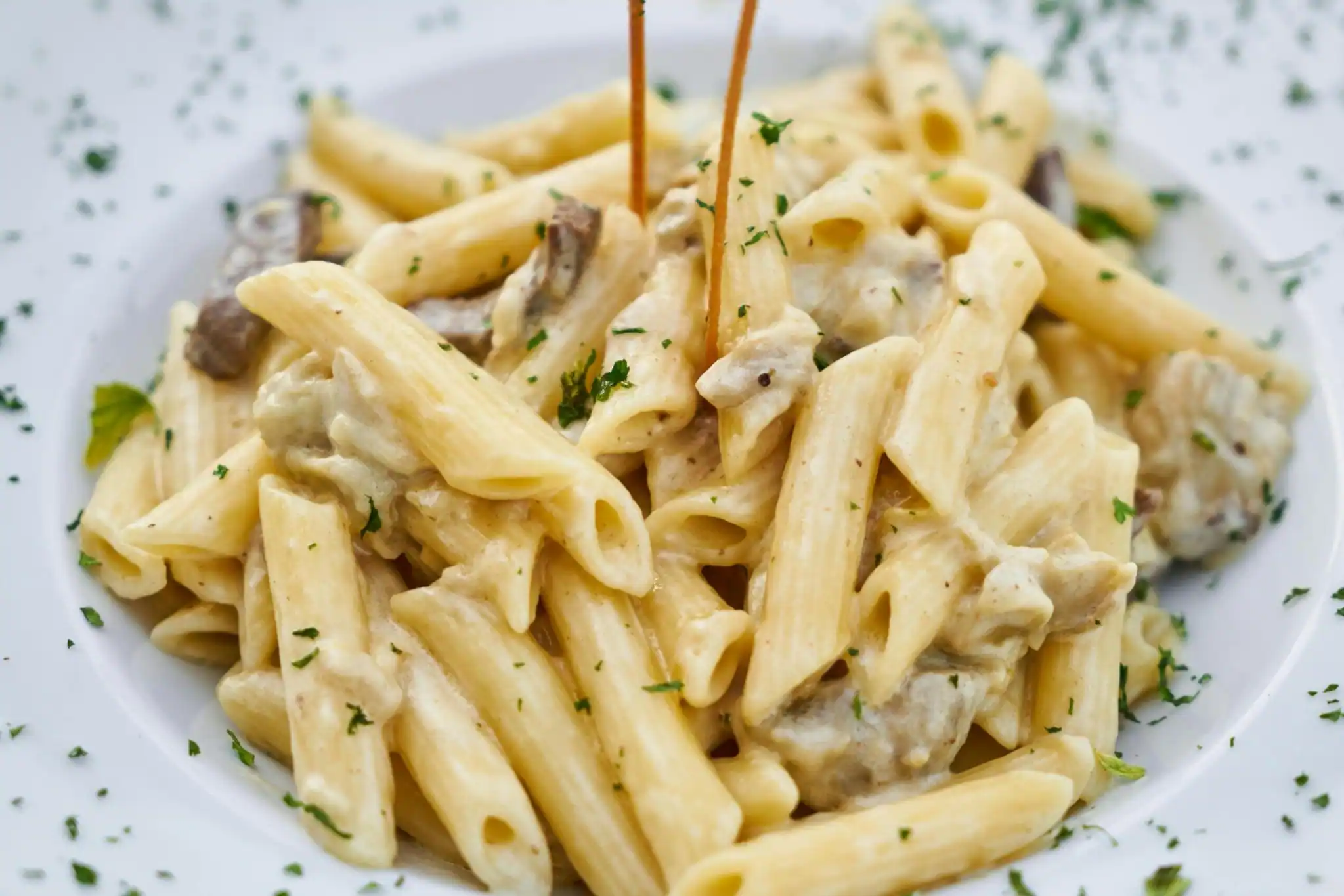 Pasta penne italiana con salsa casera
